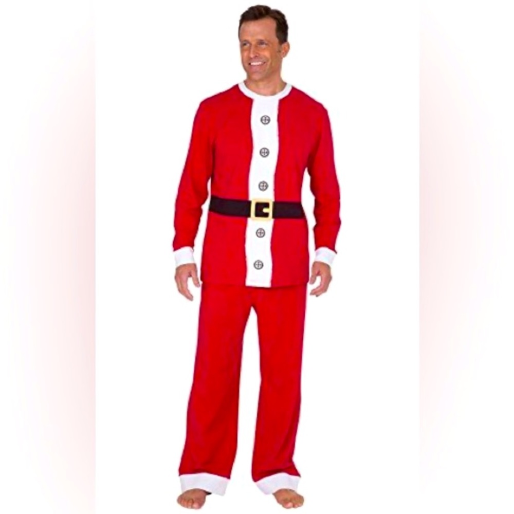 PajamaGram Christmas Holiday Santa costume Pajamas Mens Cotton Red XL